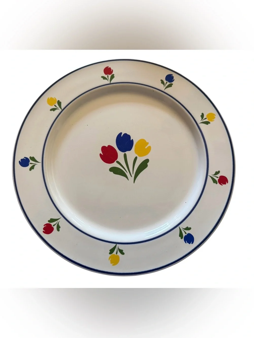 Vintage Tulip Time Stoneware Floral Dinner Plates Set of 4 Cottagecore